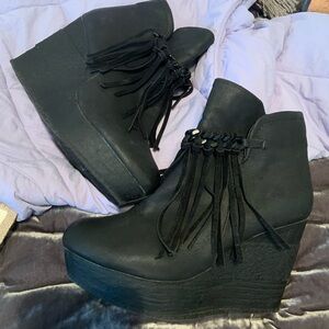 Sbicca Black Leather Wedge Heel